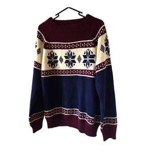 Vintage Large Mens Fair Isle Red Blue Sweater Snowflake The Mens Shop